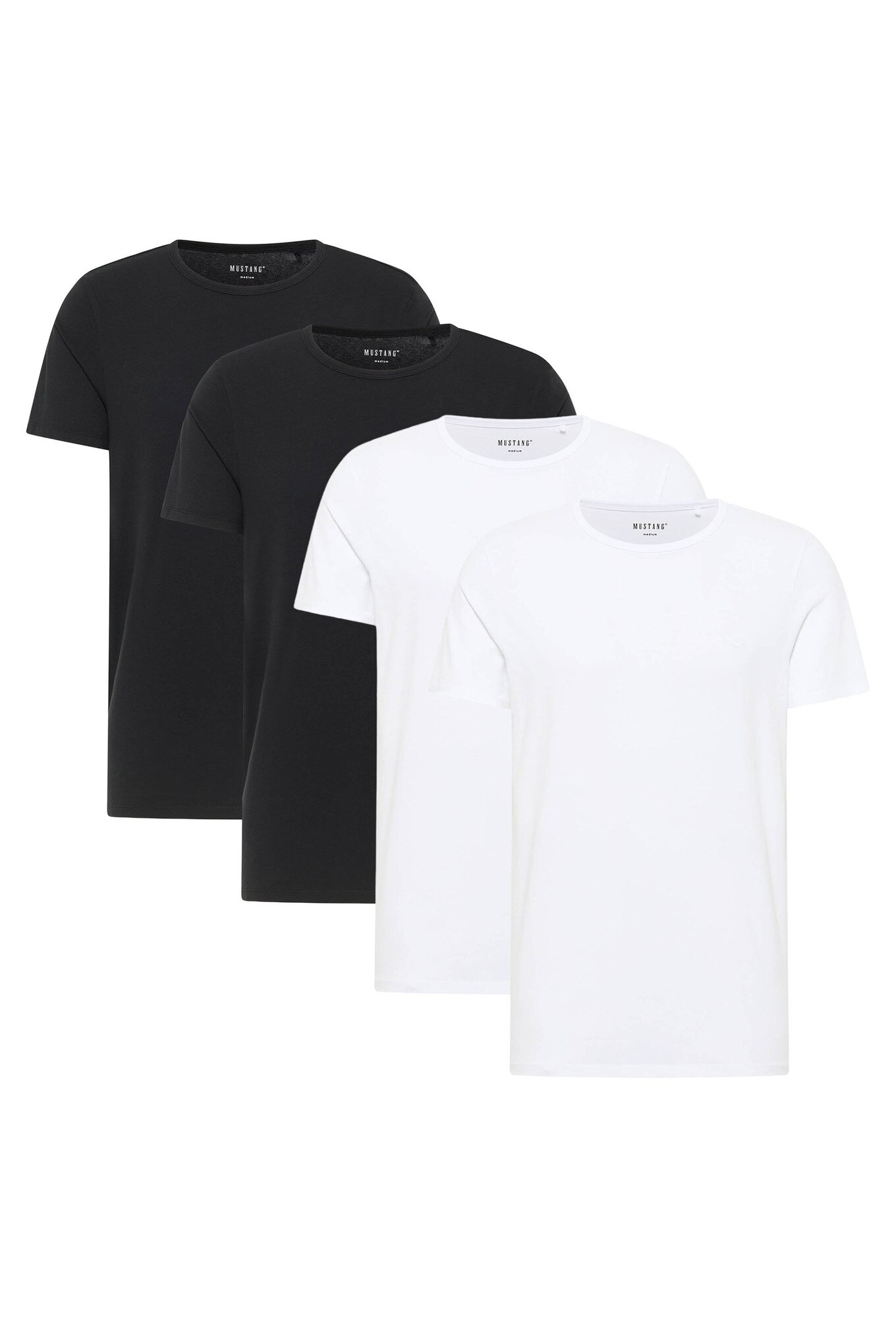 Mustang, Set de tricouri din amestec de bumbac organic cu model uni Allen - 4 piese, Alb, Negru, XL