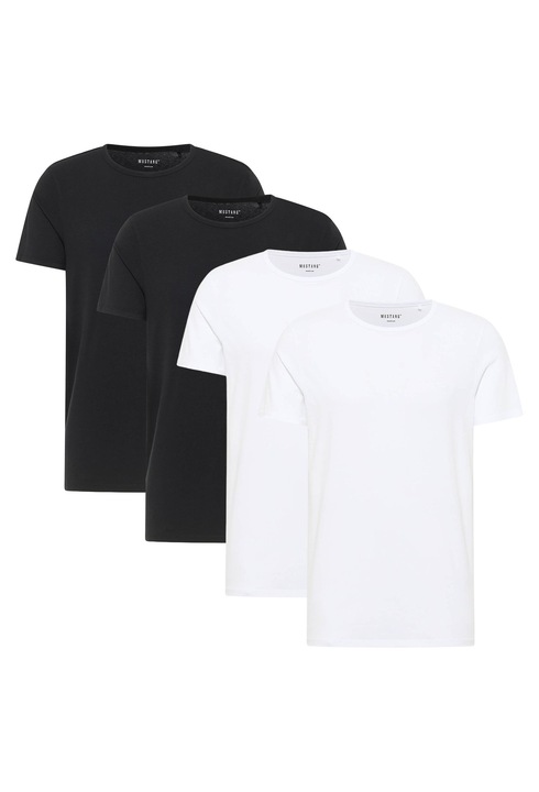 Mustang, Set de tricouri din amestec de bumbac organic cu model uni Allen - 4 piese, Alb/Negru