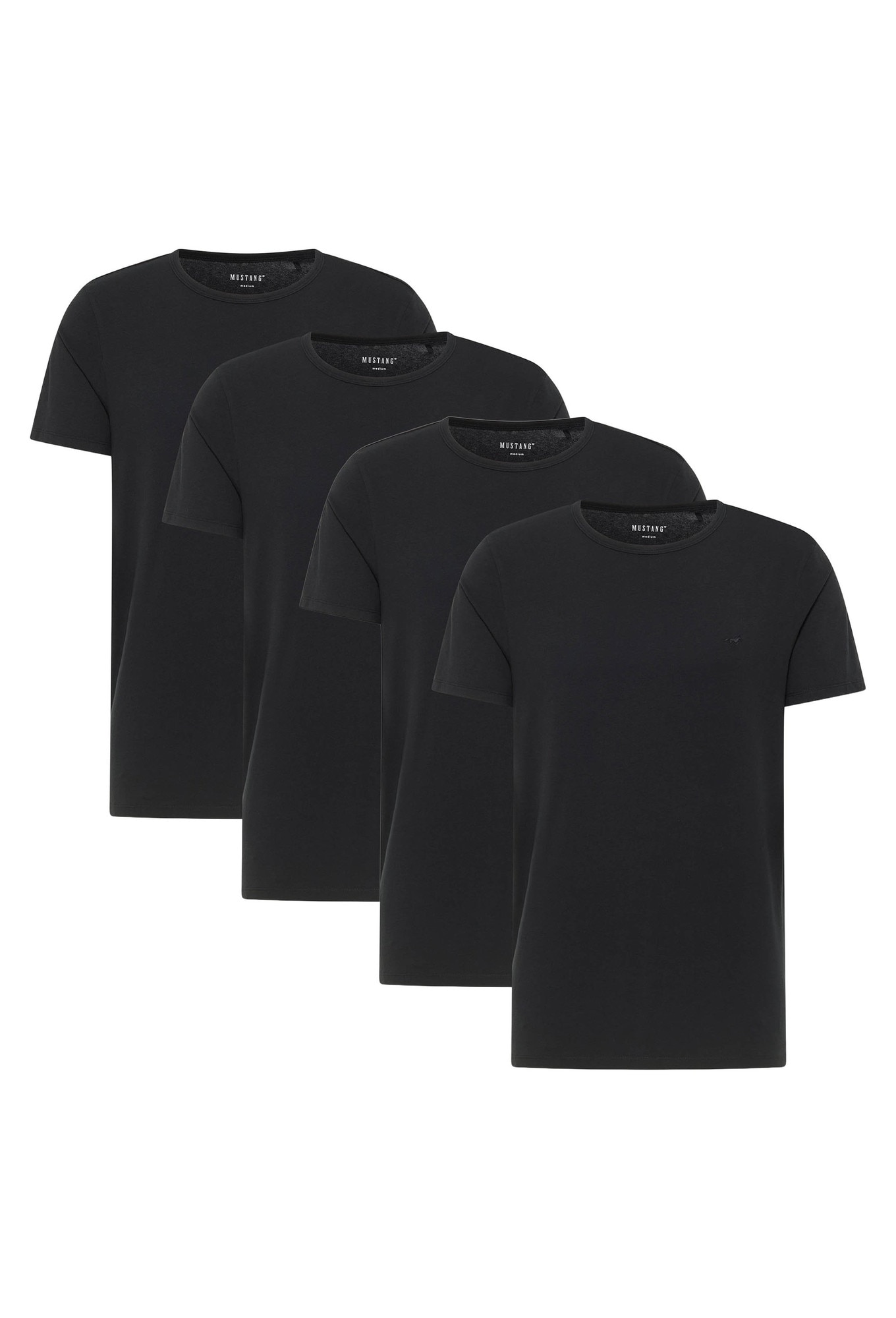 Mustang, Set de tricouri din amestec de bumbac organic cu model uni Allen - 4 piese, Negru, 2XL