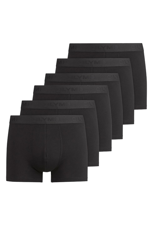 Olymp, Set de boxeri cu banda logo in talie - 6 perechi, Negru