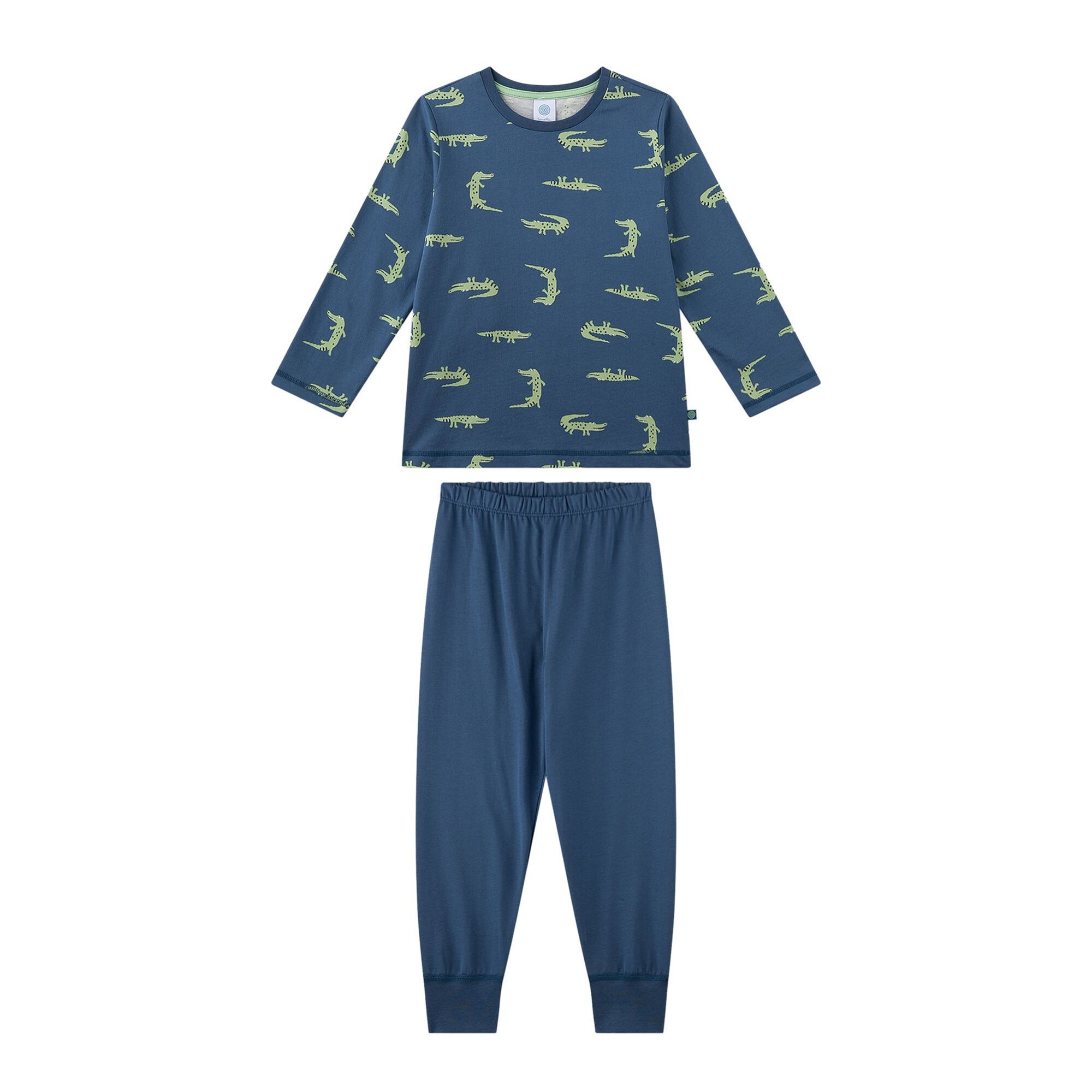 Sanetta, Pijama cu pantaloni lungi din bumbac si imprimeu animale, Albastru, 116 CM