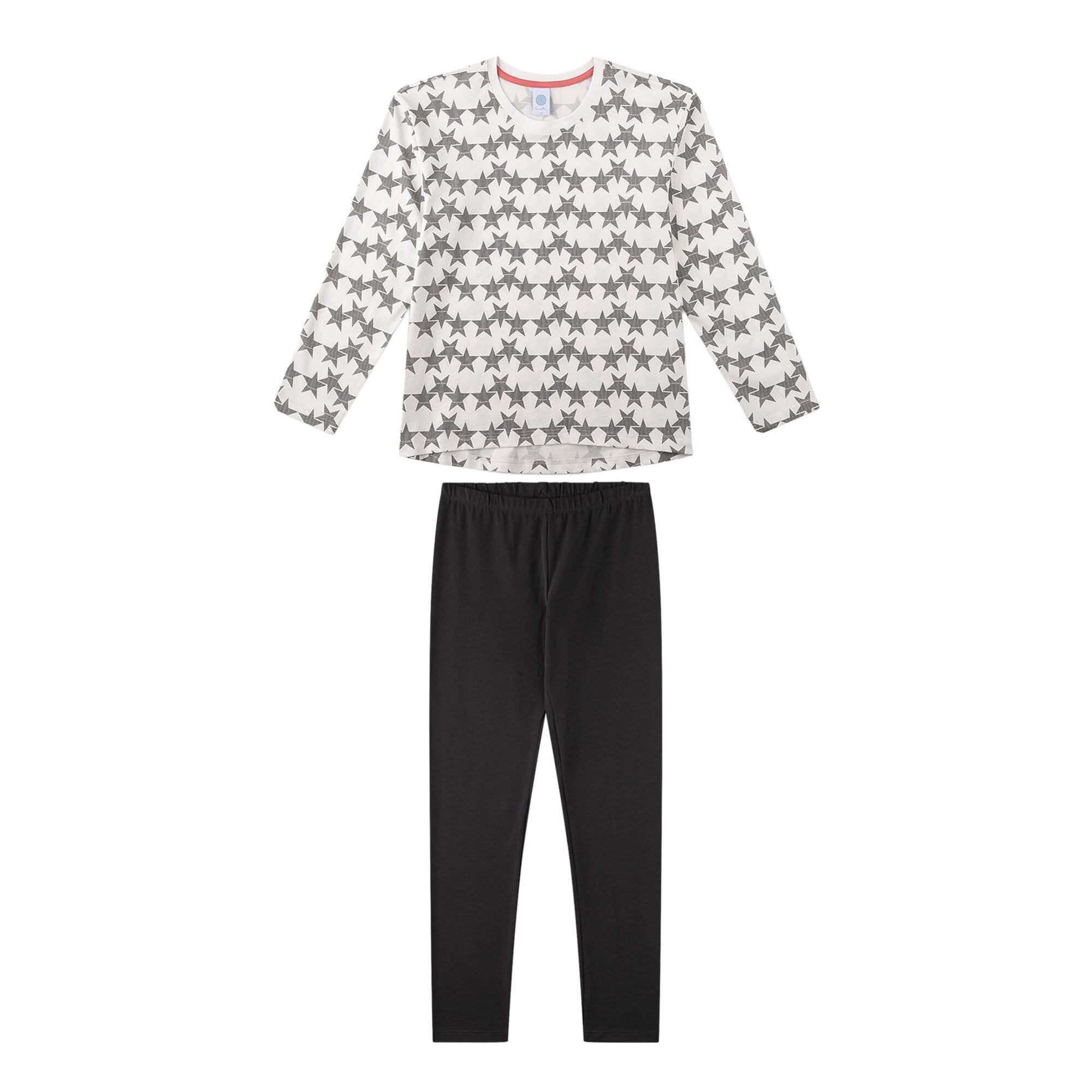Sanetta, Pijama cu pantaloni lungi si stele, Alb, Negru, 164 CM