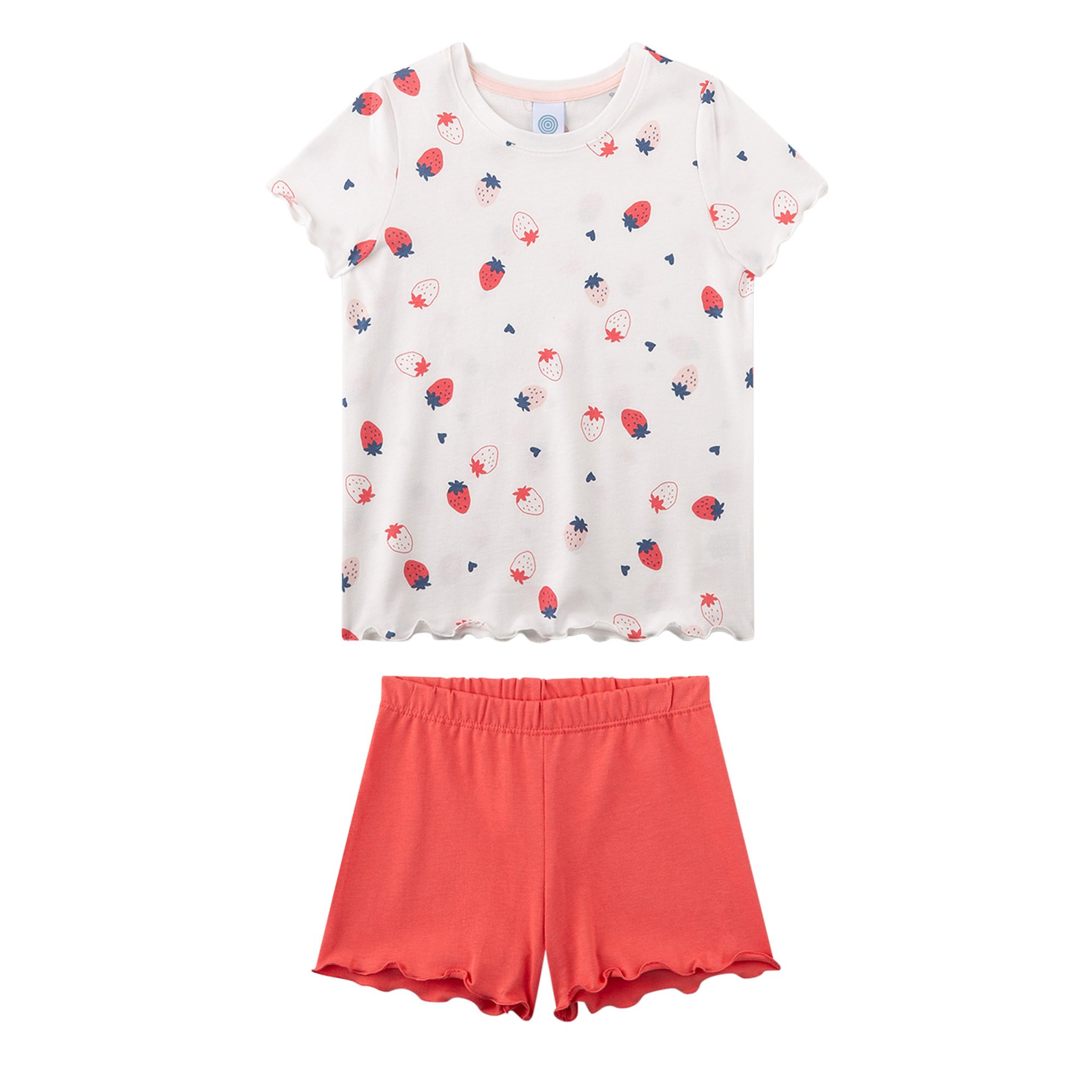 Sanetta, Pijama cu pantaloni scurti si capsuni, Bej, Roz, 128 CM