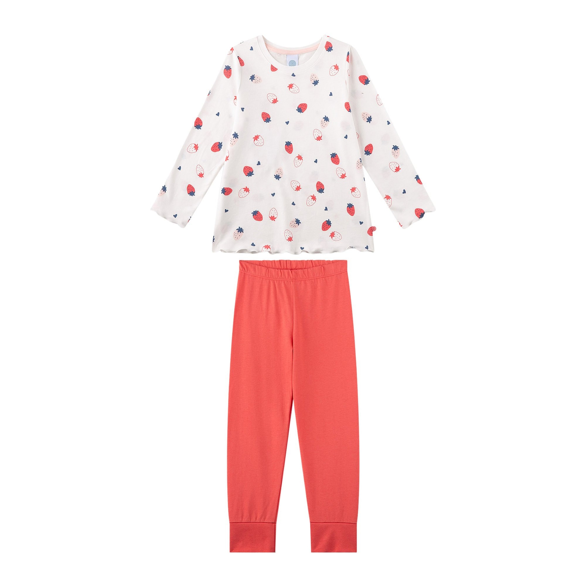 Sanetta, Pijama cu pantaloni lungi si capsuni, Bej, Roz, 116 CM