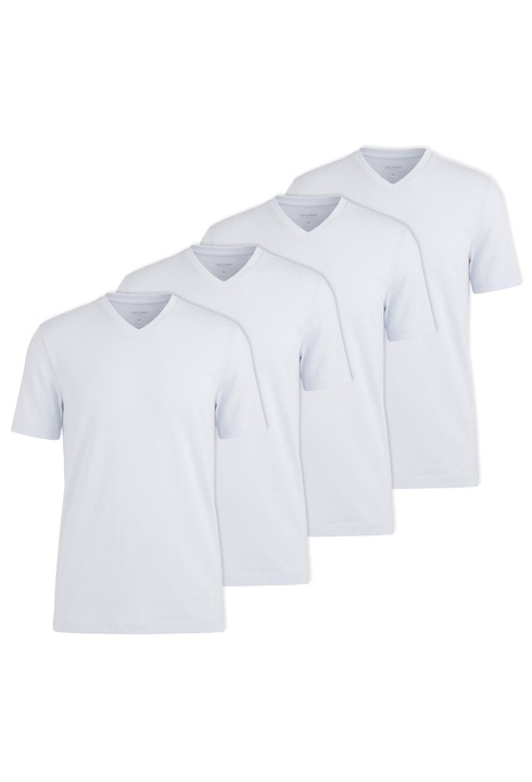 Olymp, Set de tricouri din bumbac cu decolteu in V - 4 piese, Alb