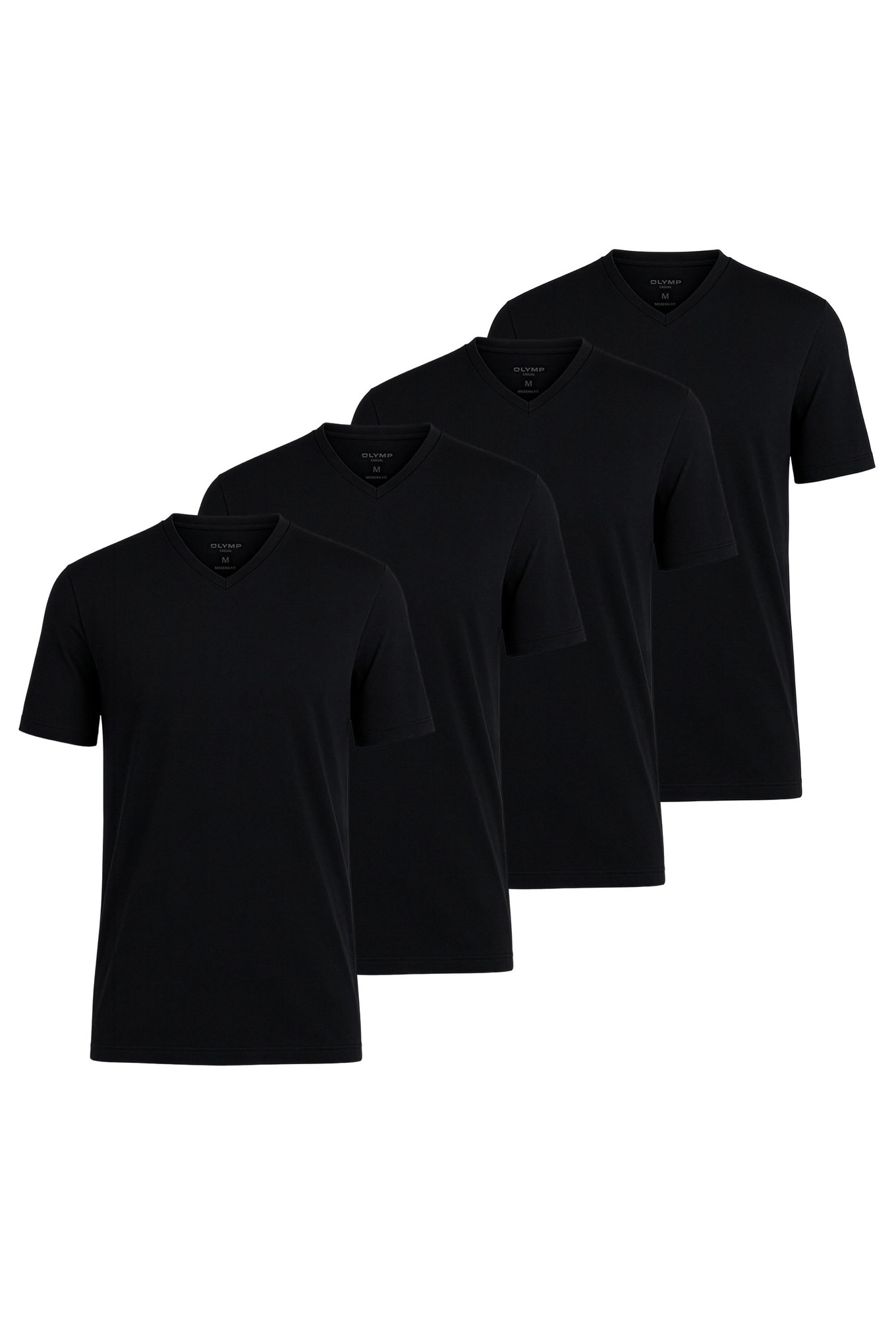 Olymp, Set de tricouri din bumbac cu decolteu in V - 4 piese, Negru, XL