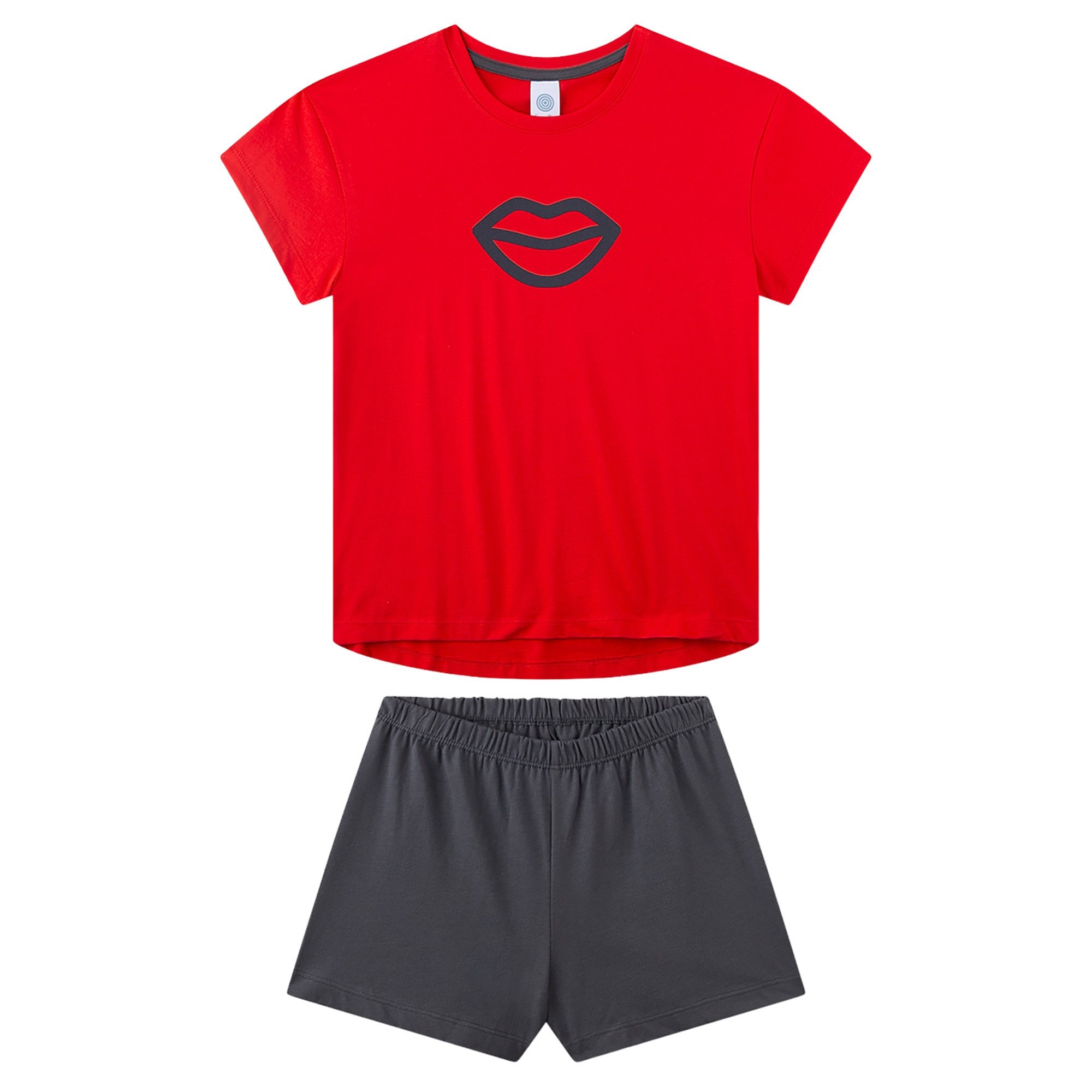 Sanetta, Pijama cu pantaloni scurti din bumbac Kiss, Rosu, Negru, 164 CM