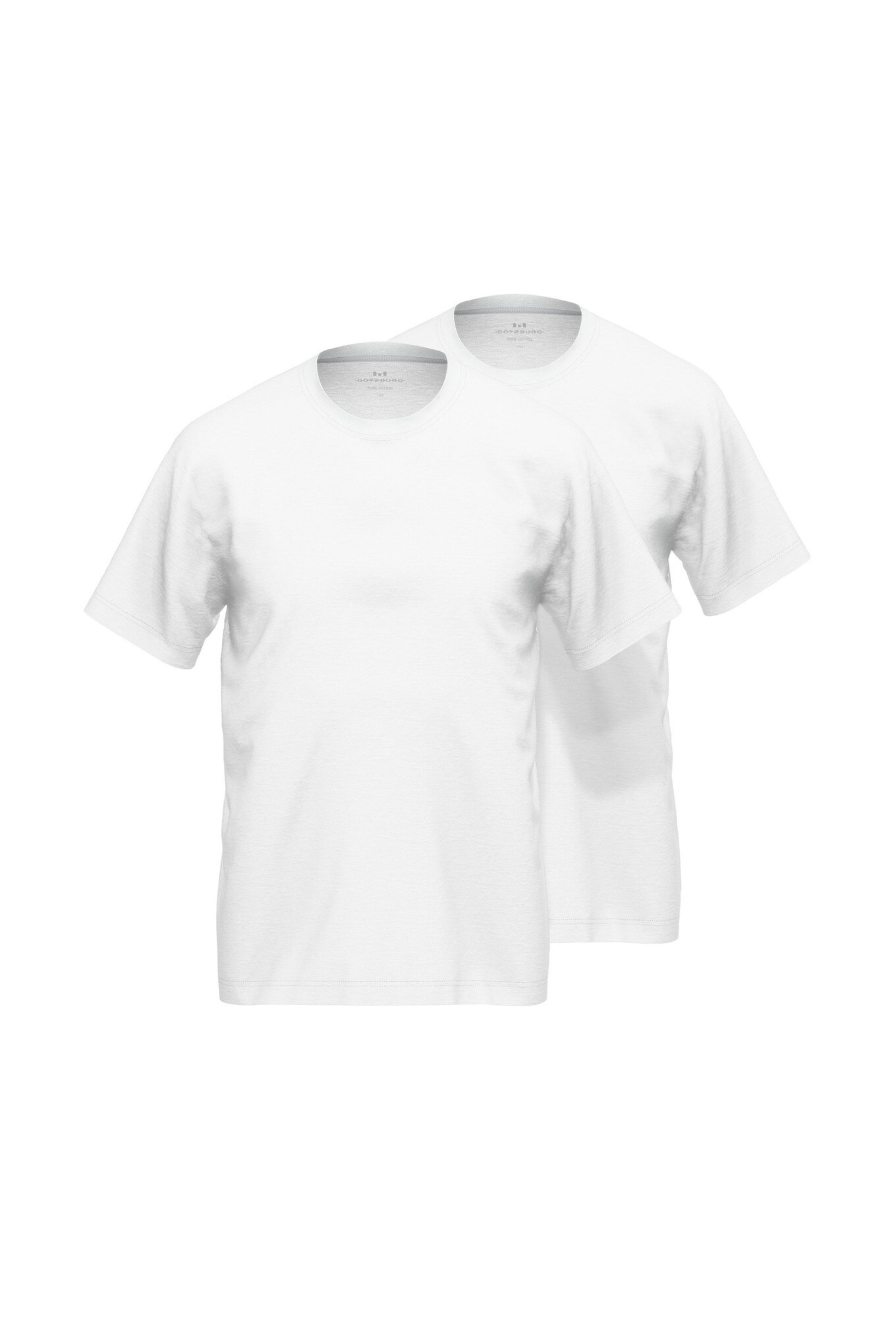 GOTZBURG, Set de tricouri cu decolteu la baza gatului si model uni - 2 piese, Alb, 6XL