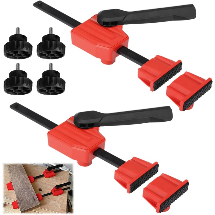 Pachet de 2 cleme de fixare Bedee, pentru banc de lucru, fixare rapidă, 20 mm, roșu