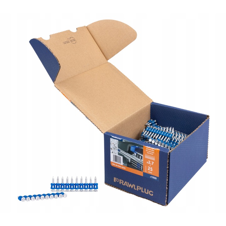 Set 1000 cuie beton Rawlplug 25mm, tronson neted, protectie plastica