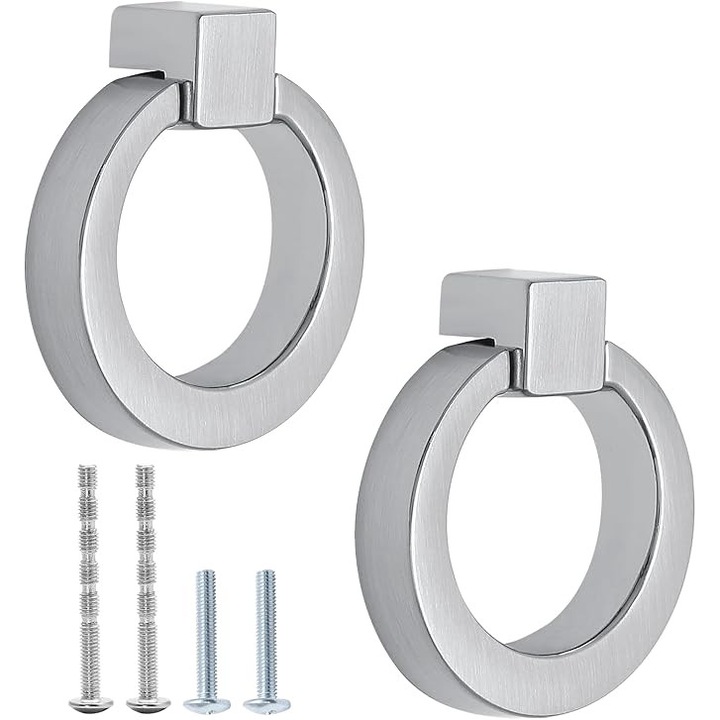 Maner minimalist cu un orificiu, finisaj stralucitor, metal, set de 2 bucati