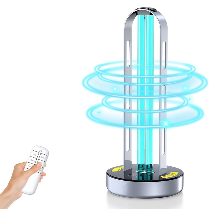 Lumina UV de igienizare, walalla, Lampa ultravioleta cu telecomanda, Lampa UV cu senzor de miscare, 3 temporizari de viteza pentru casa, camera si bucatarie, 60W