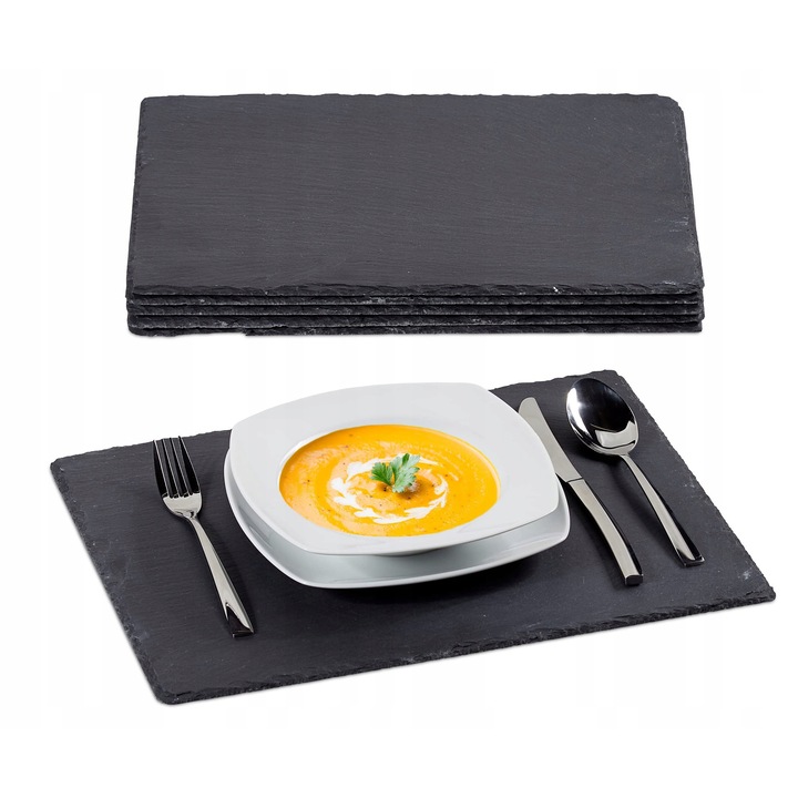 Set 6 taci din ardezie naturală, 40x30 cm, design rustic, culoare antracit