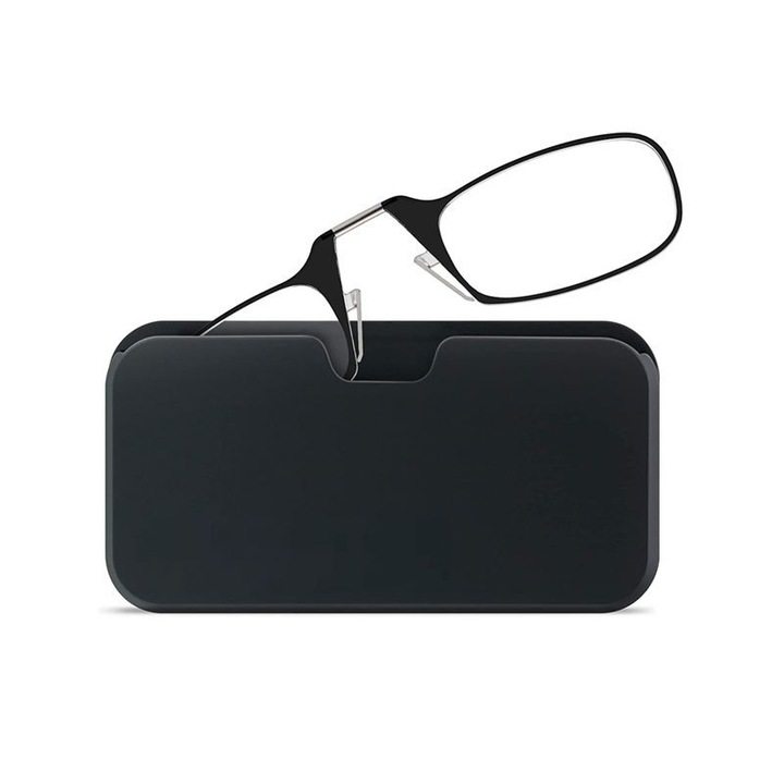 Ochelari de vedere fara rama, cu carcasa neagra, prescriptie +150, culoare neagra