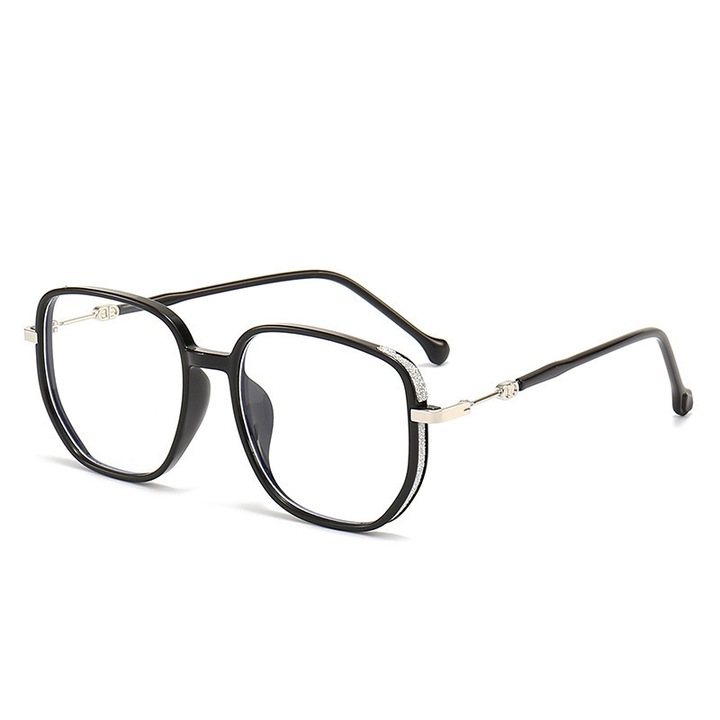 Ochelari de vedere pentru femei, cu lentile de blocare a luminii albastre, negru si auriu, dimensiuni +200, set de ochelari