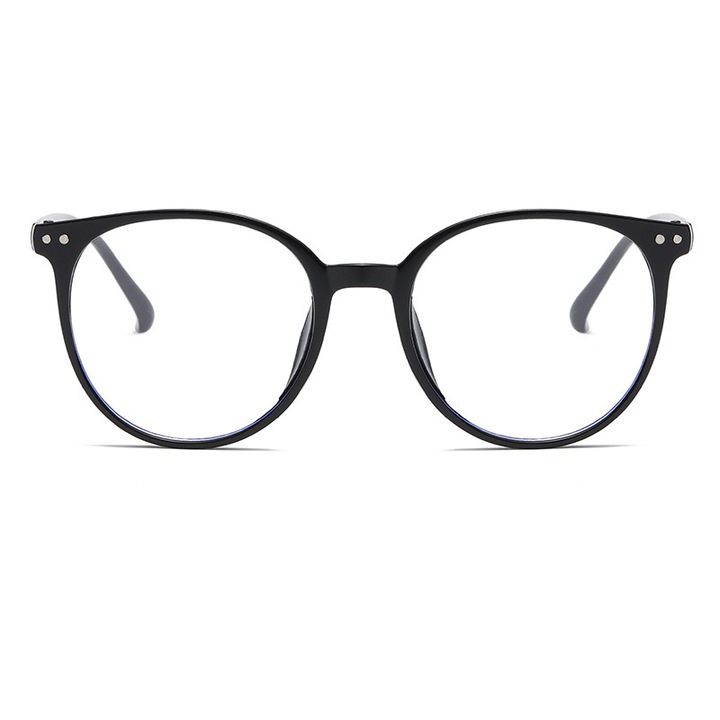Ochelari de vedere unisex, rame rotunde, lentile anti-lumina albastra, culoare neagra
