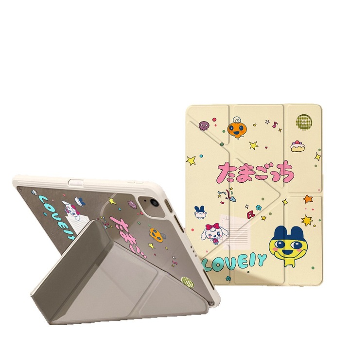 Y-Type Tri-fold tablet tok iPad Air 5 (10.9 inch) készülékhez, ceruzatartóval, kétoldalas nyomtatott mintával, ütésálló