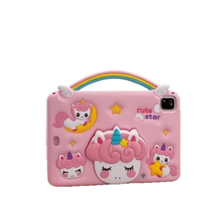 Tabletok tok gyerekeknek, szivárványos egyszarvú design, kihúzható támaszték, 10.95 hüvelyk, ütésvédelem