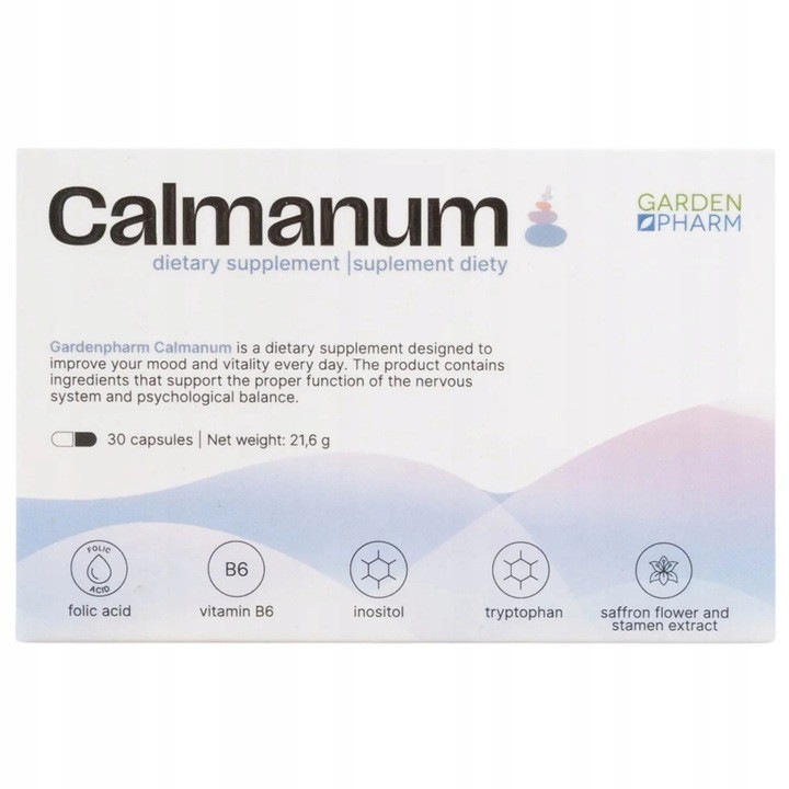 Supliment Alimentar, Calmanum, Mio-Inozitol, L-Triptofan, Extract Sofran, Vitamina B6, Acid Folic, 30 Capsule