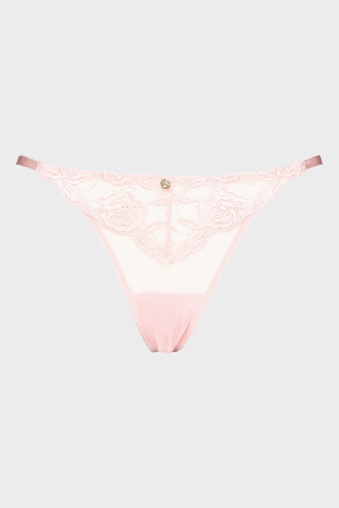 GUESS, Chiloti tanga din dantela Amelie, Roz pastel