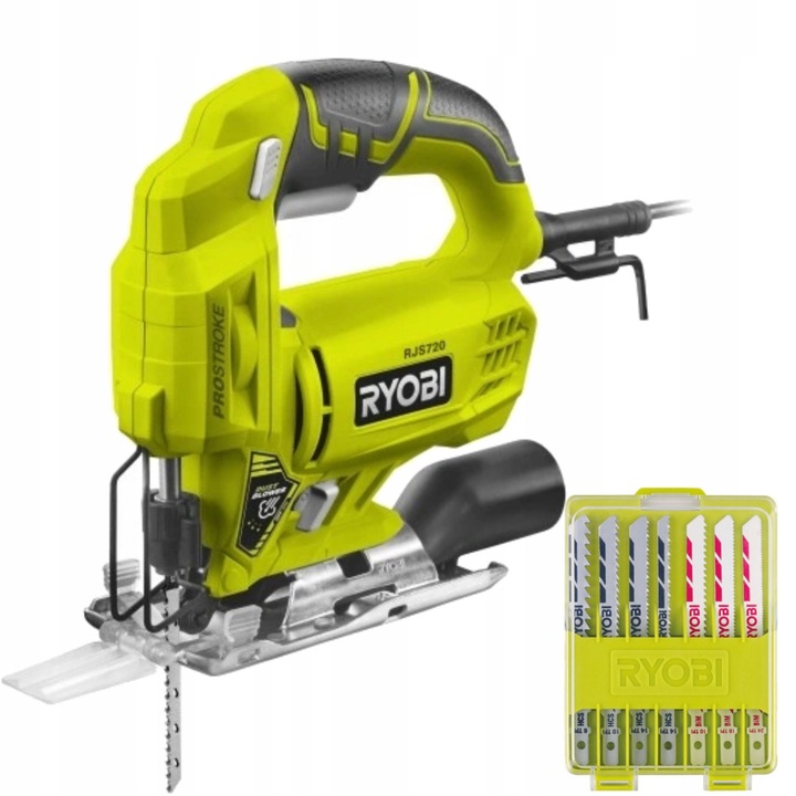 Електрически прободен трион Ryobi RJS720G 500W, комплект 10 ножа, компактен, бързо захващане, 72мм, 6мм