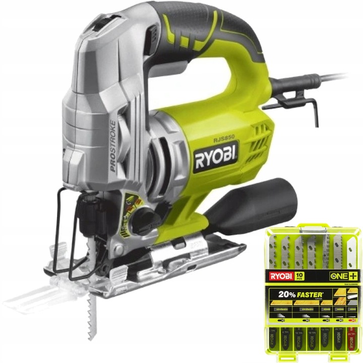 Електрическа ренде Ryobi RJS850-K 600W, комплект 10 триони, регулируема скорост 500-3100 об/мин, захват SUPERLOCK, за дърво и метал