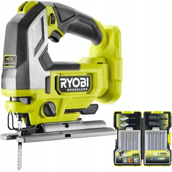 Прободен трион Ryobi 18V ONE+, безчетков мотор, скорост 3400 хода/мин, комплект 10 остриета