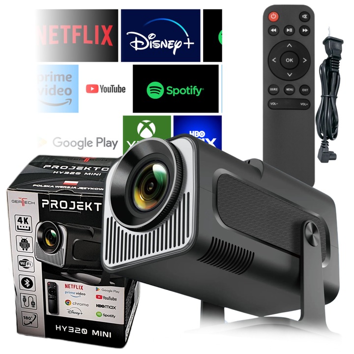 Proiector LED Magcubic HY320 Mini 4K Full HD, Wi-Fi 6, rotativ 180, 30-150 inci