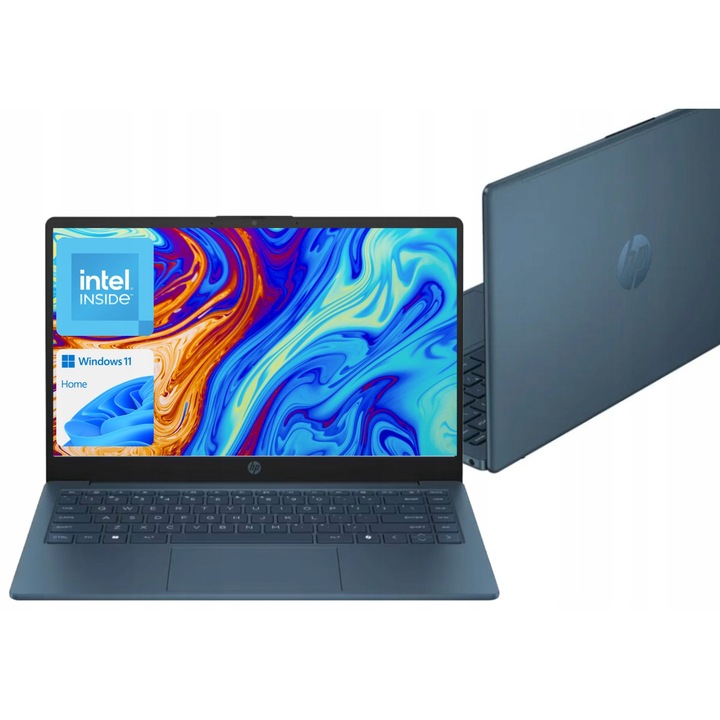 Laptop HP 14, 32.34x2.79x21.5 cm, Procesor Intel N150, Memorie Ram 8 Gb, Stocare 256 Gb Ufs, Ecran 14 Inchi, 1366x768, Waterfall Blue