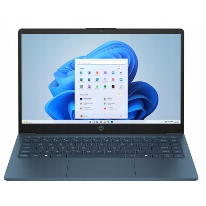 Laptop HP 14, 32.37x21.5x1.79 cm, Intel N150 processzor, 8 GB RAM memória, 128 GB SSD tárhely, Windows 11 Home operációs rendszer, Waterfall Blue