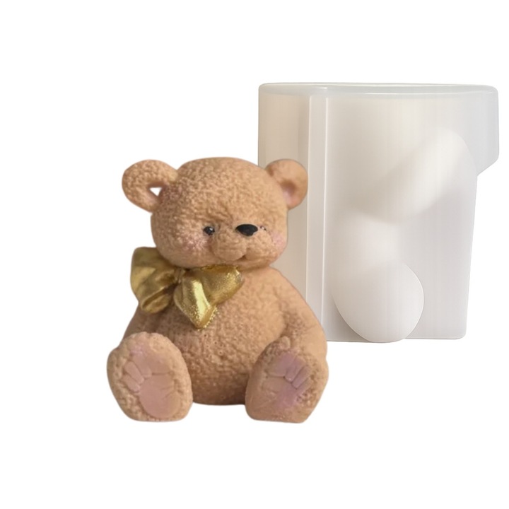 Mulaj din silicon Ursulet cu fundita, transparent, 55x53x63mm