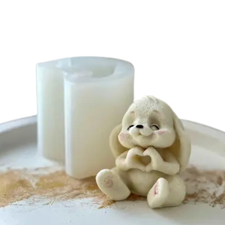 Mulaj din silicon Iepuras cu inimioara, transparent, 60x60x77mm