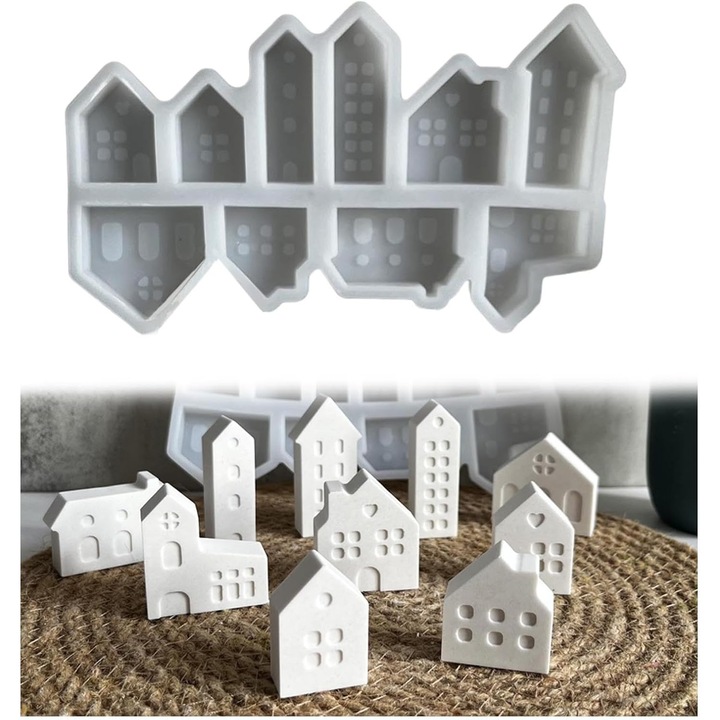 Formă de silicon pentru decoratiuni de Craciun, 10 casuțe, alb, 21x13x1, 8cm