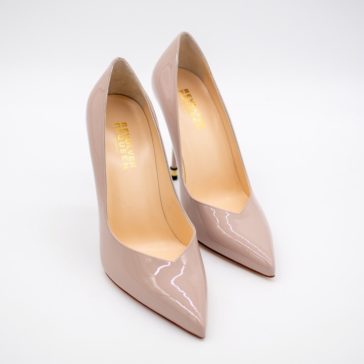 Pantofi stiletto dama REVOLVER REQUEEN, piele naturala, nude, toc, Nude