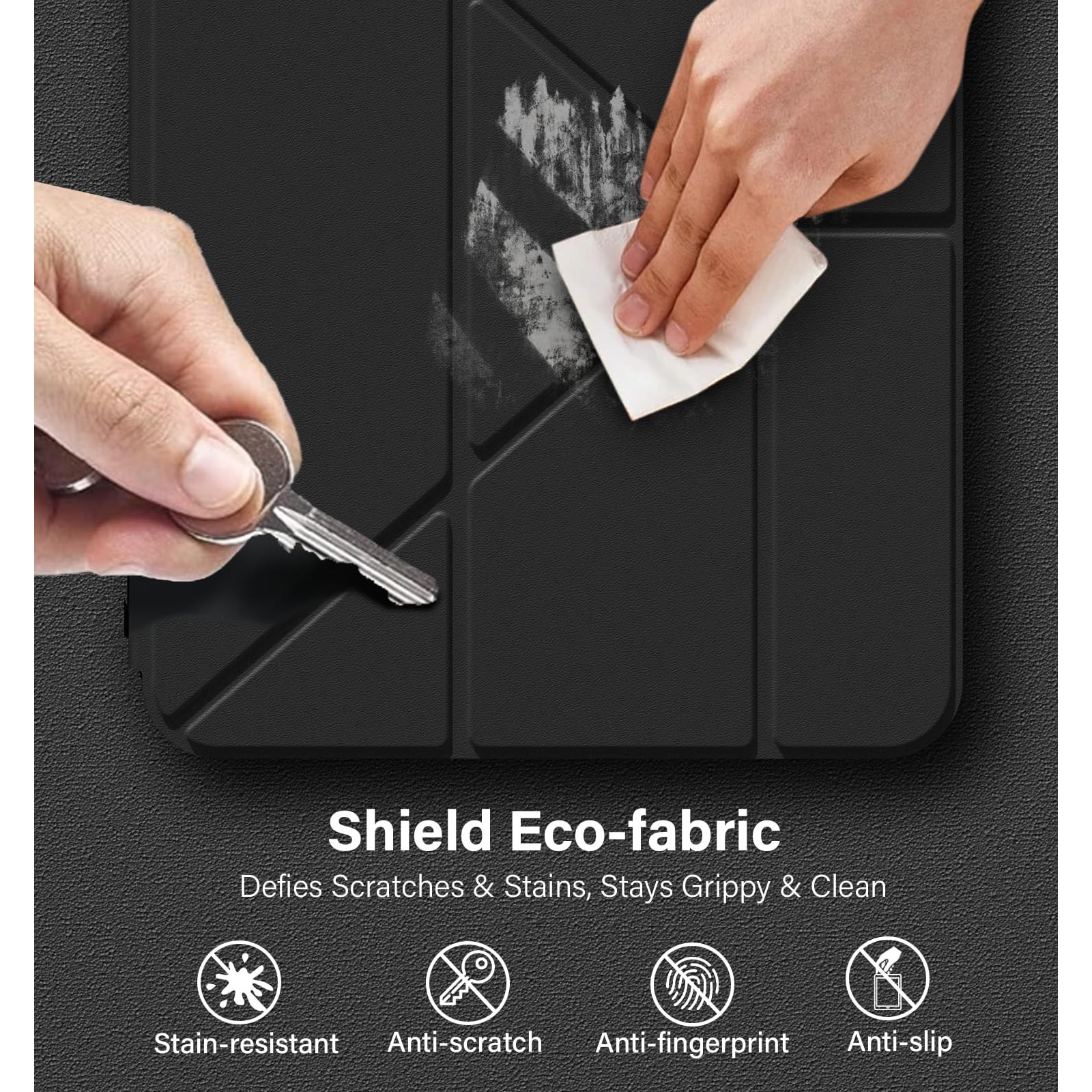 Husa pentru iPad 11" A16 (2025)/iPad 10.9" (2022), Gen cu 8+ unghiuri de vizualizare, functie de repaus/activare automata, carcasa rigida complet transparenta, suport solid pliabil in Y - neagra