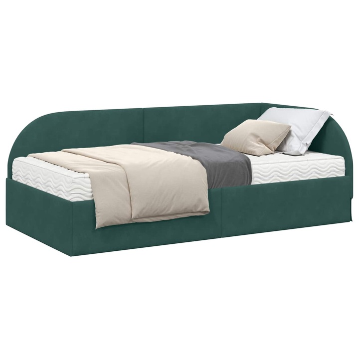 Cadru de pat vidaXL, coltar cu saltea cu headboard 2 pcs Verde Catifea
