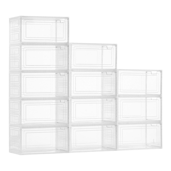 Cutii depozitare pantofi, set 12 bucăți, transparent, 34x25x18, 4cm