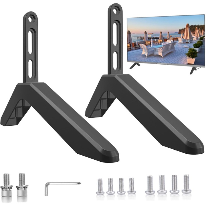 Set 2 bucati suport TV negru din aliaj de aluminiu, 32-75 inch, compatibil cu majoritatea televizoarelor, WALALLA