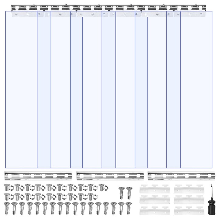 Cortina PVC transparenta, Perdea din benzi pentru usi de congelator, depozit si garaj, 2, 1 m Inaltime, 0, 9 m Latime, 2 mm Grosime, 6 Benzi, Impermeabila