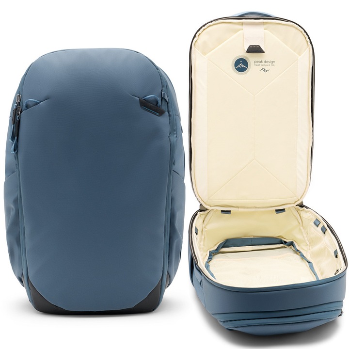 Rucsac Peak Design Travel 30L Albastru, impermeabil, compartimente organizate, 30x44x21cm