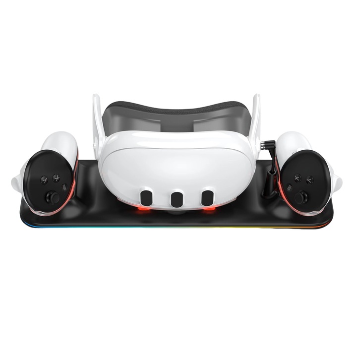 Станция за бързо зареждане, за Meta Quest 3, 45W, 2 презареждащи се батерии, черна, пълен комплект