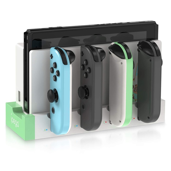 Dock de incarcare pentru Nintendo Switch, pentru 4 Joycon, cu indicatori LED, verde