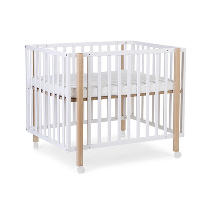 Patut tarc Childhome, Alb/Natural, 75x95 cm, cu roti