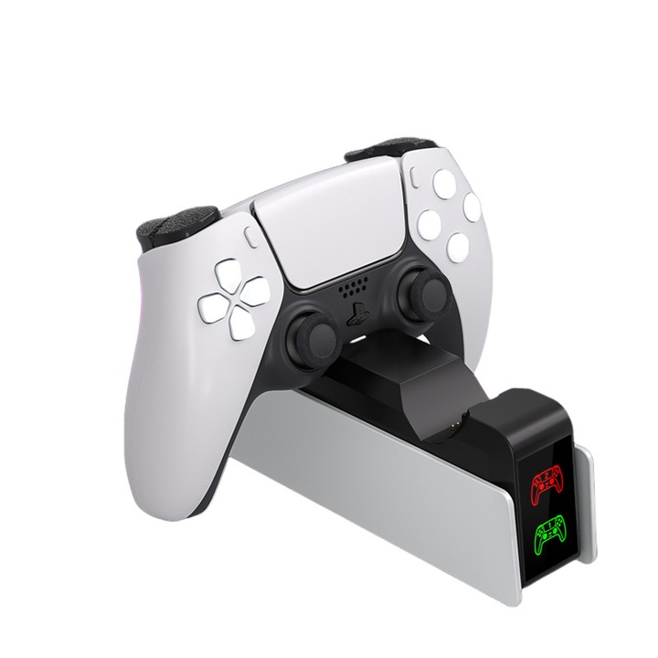 Statie de incarcare duala pentru controlere PS5, incarcare rapida, indicator LED, alb