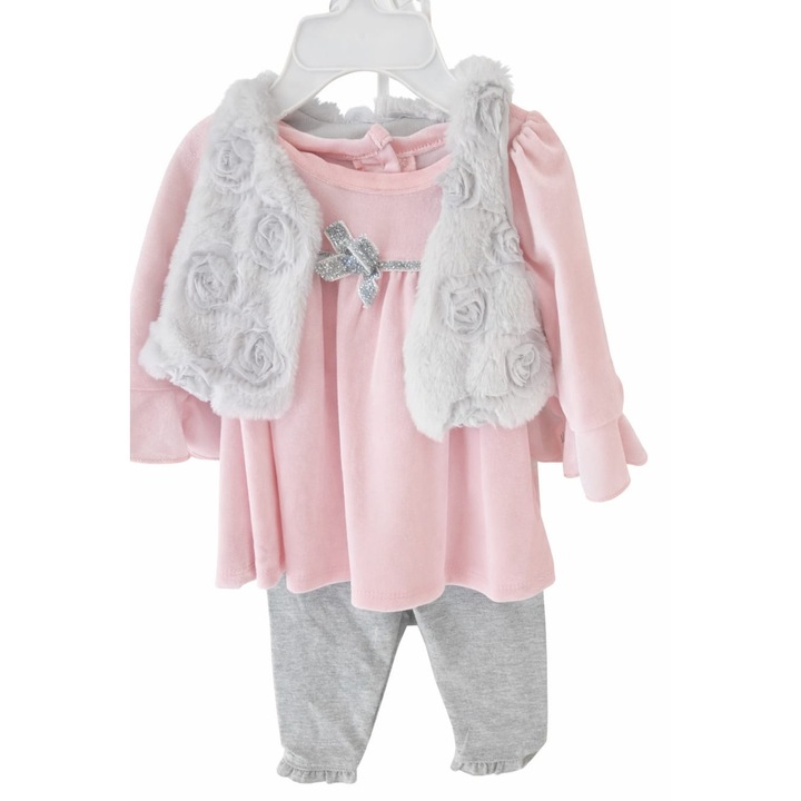 Compleu Nannette 3 piese fetita, roz, 56-62 cm, bumbac-catifea-blanita
