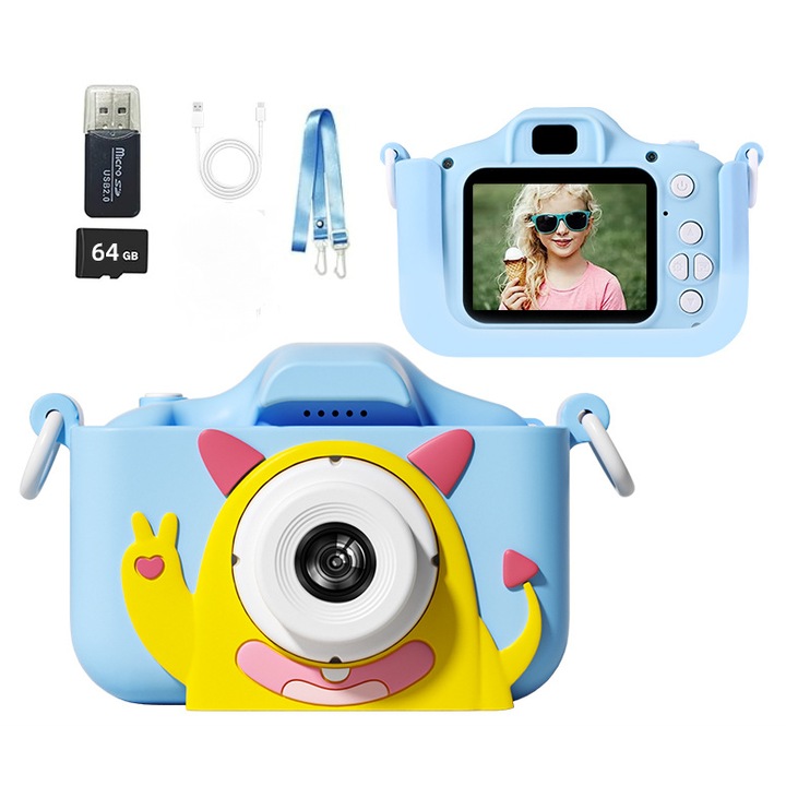 Моментална камера за деца, 20MP, 1080P, 32GB SD карта, термичен печат, синя