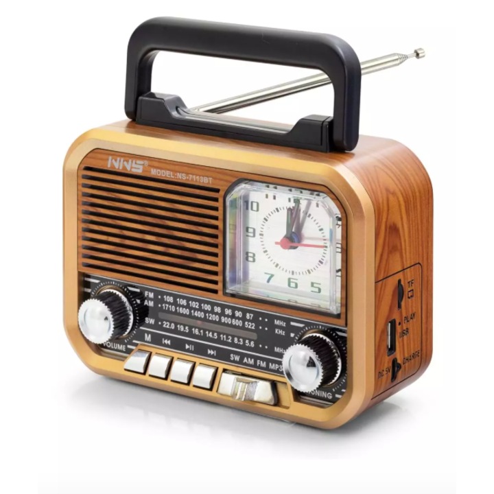 Boxa radio portabila, design vintage, 5W, conectivitate USB, culoare maro, baterie 1500mAh