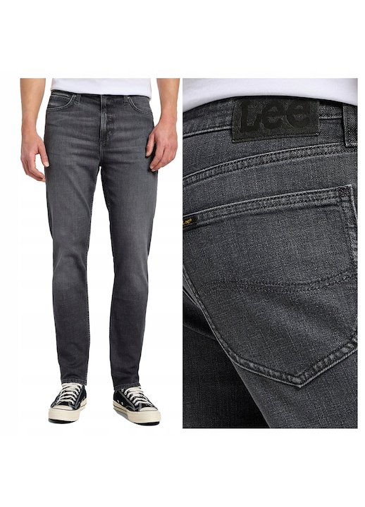 Blugi Barbati, Lee, Austin, Regular Fit, Talie Medie, Fermoar, Lungi, 5 Buzunare, Bumbac, Gri, Gri