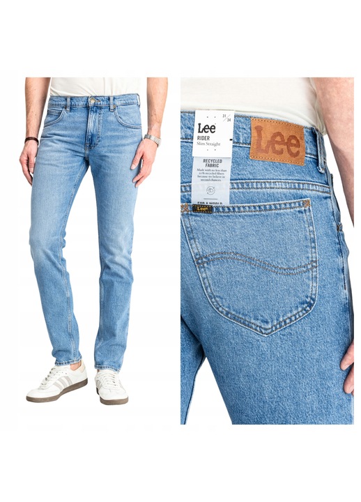 Férfi farmer, Lee, Rider, Slim Fit, Közepes derék, Cipzár, Hosszú, 5 zseb, Pamut, Kék, Kék