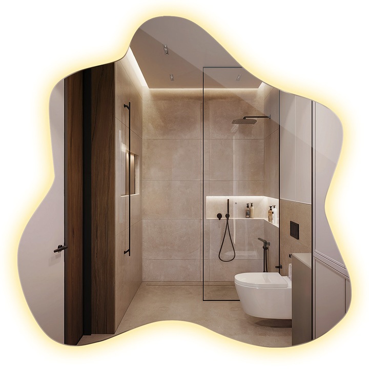 Модерно Декоративно LED Огледало, Tulup, 58 x 58 см, Топло Бяло, С Шлайфани Ръбове, Елегантно Допълнение към Хол или Антре, 010390550230100000000